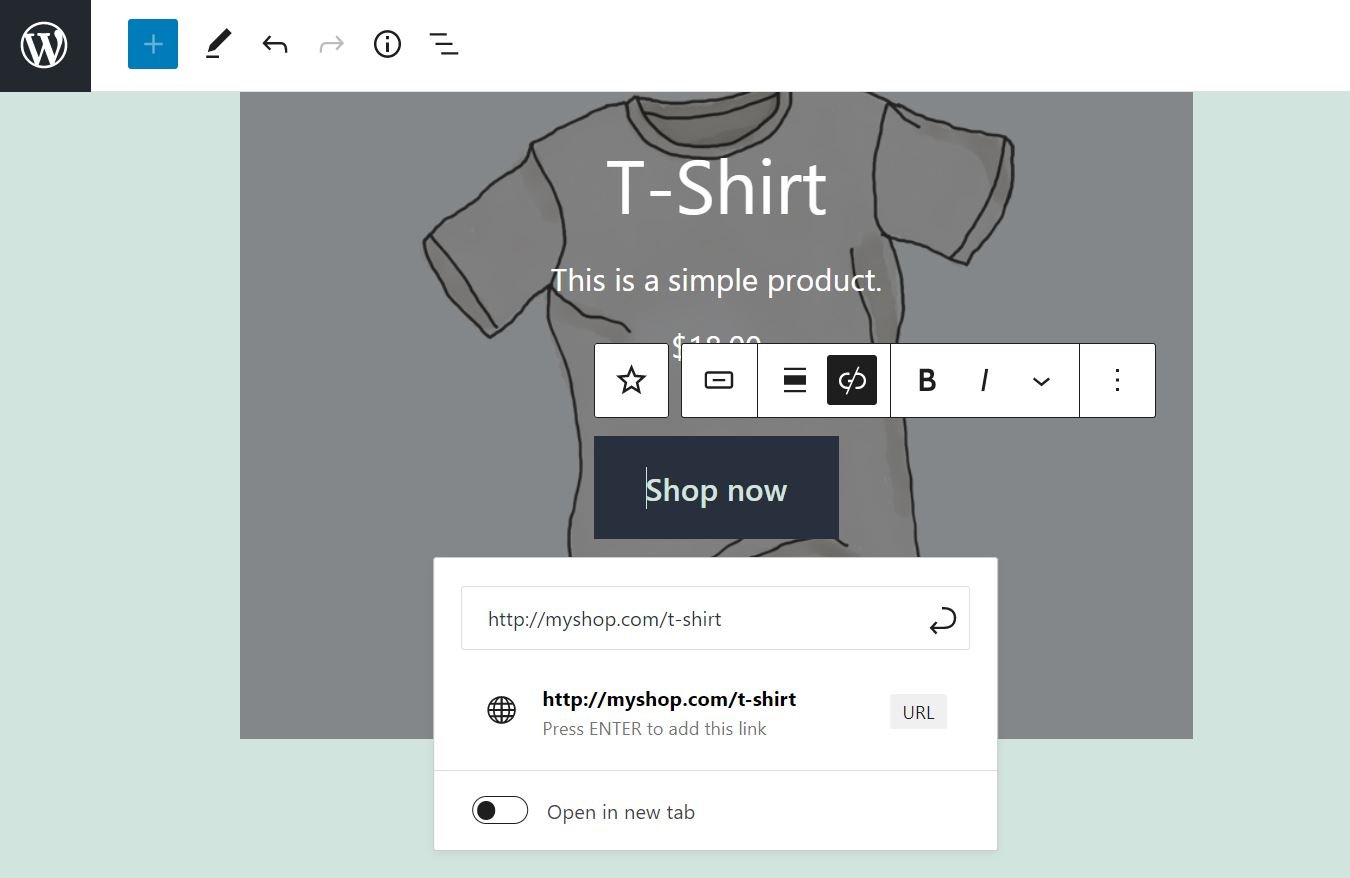 Настройки кнопки CTA в блоке Featured Product