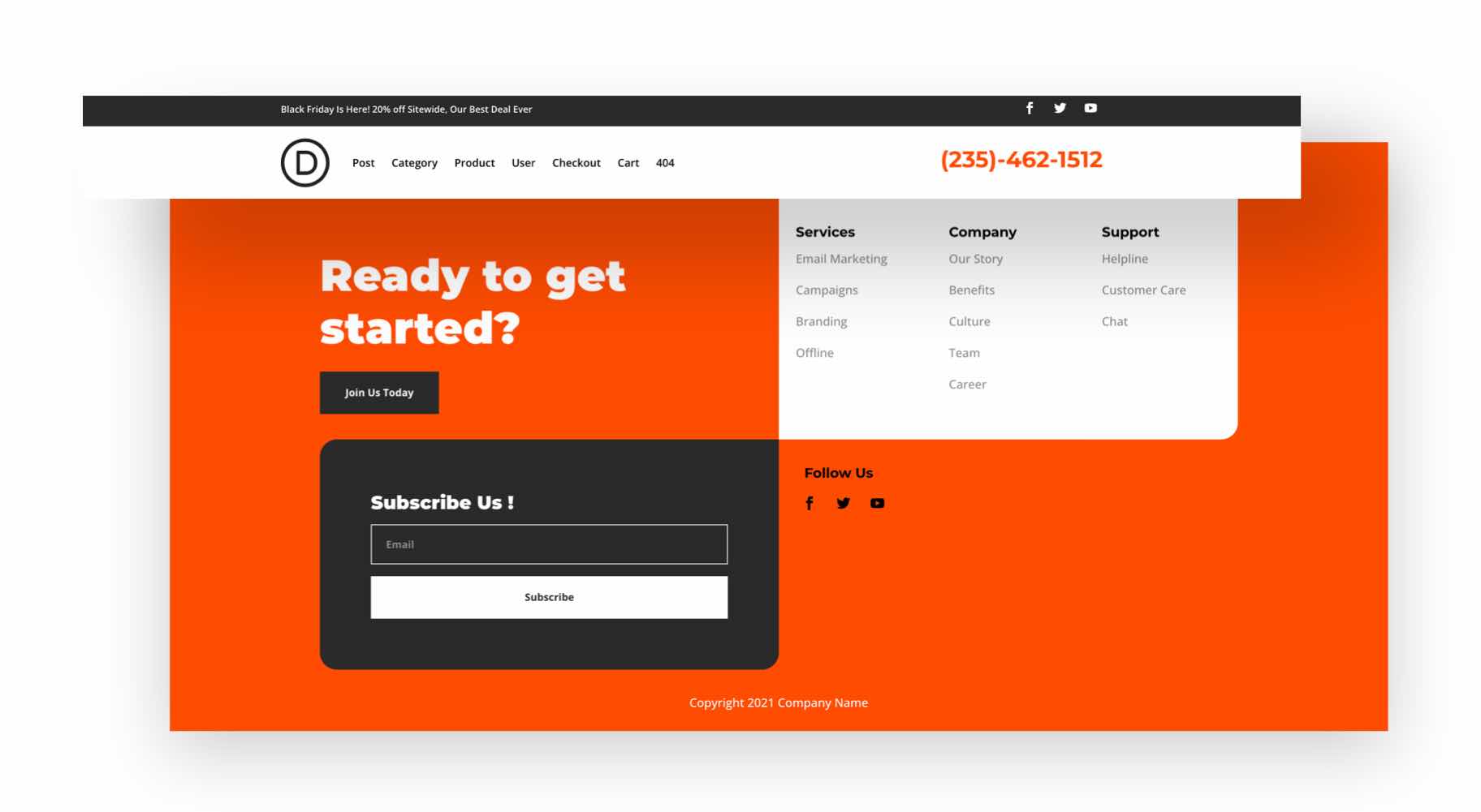 divi черная пятница заголовок нижний колонтитул пакет