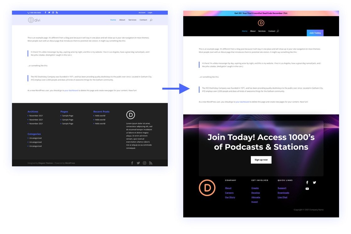 divi черная пятница заголовок нижний колонтитул пакет
