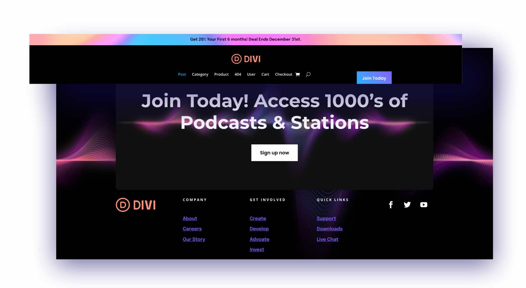 divi черная пятница заголовок нижний колонтитул пакет