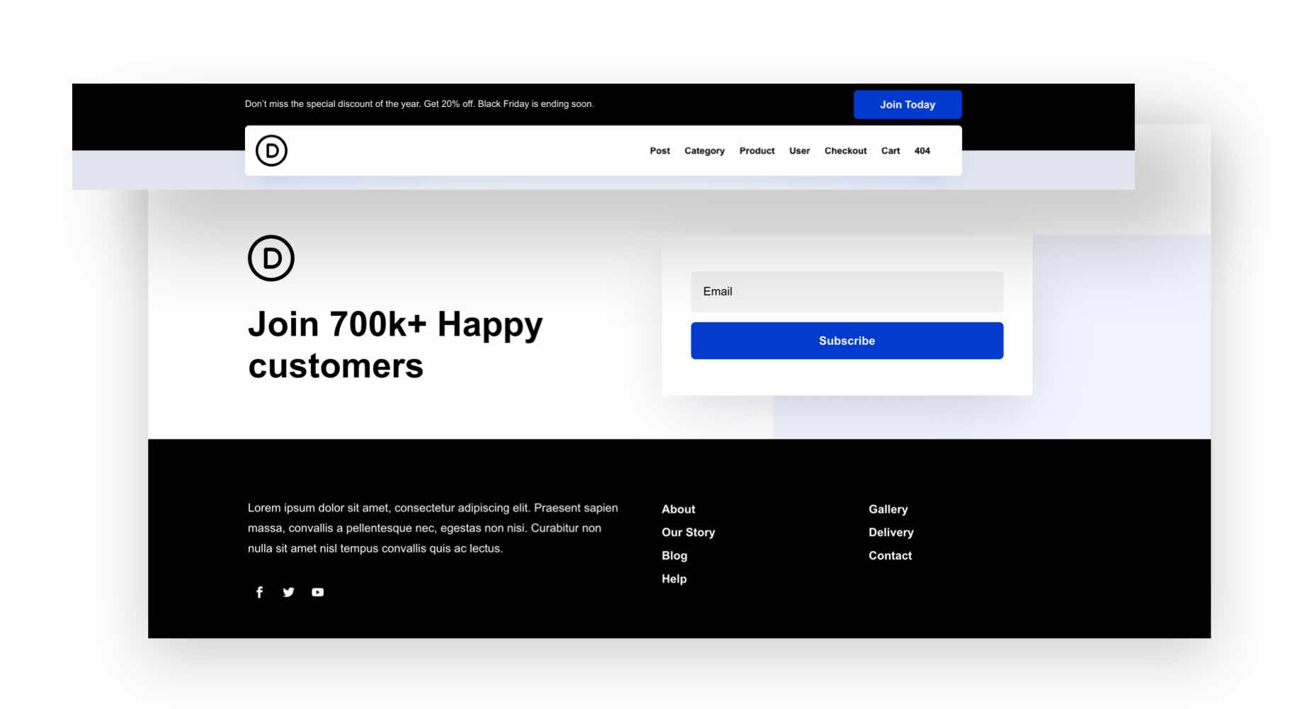 divi черная пятница заголовок нижний колонтитул пакет