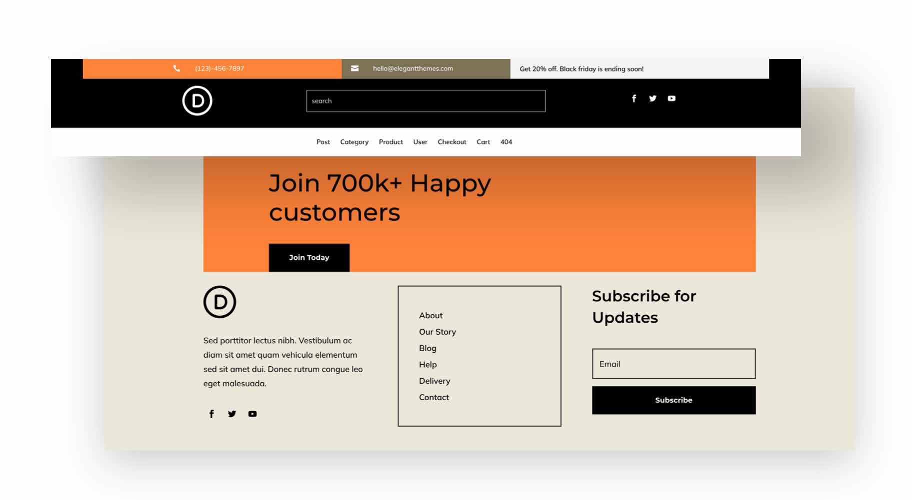 divi черная пятница заголовок нижний колонтитул пакет