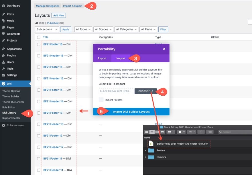 divi черная пятница заголовок нижний колонтитул пакет