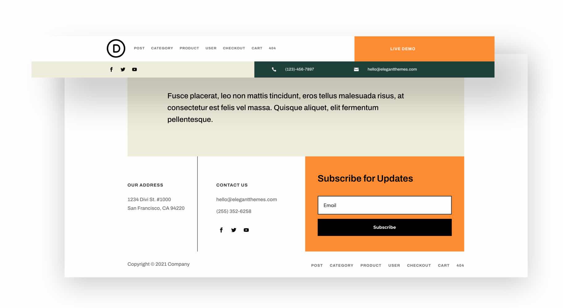 divi черная пятница заголовок нижний колонтитул пакет