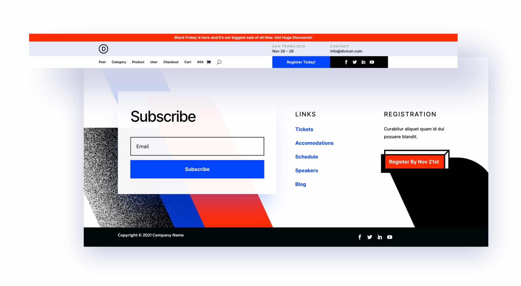 divi черная пятница заголовок нижний колонтитул пакет