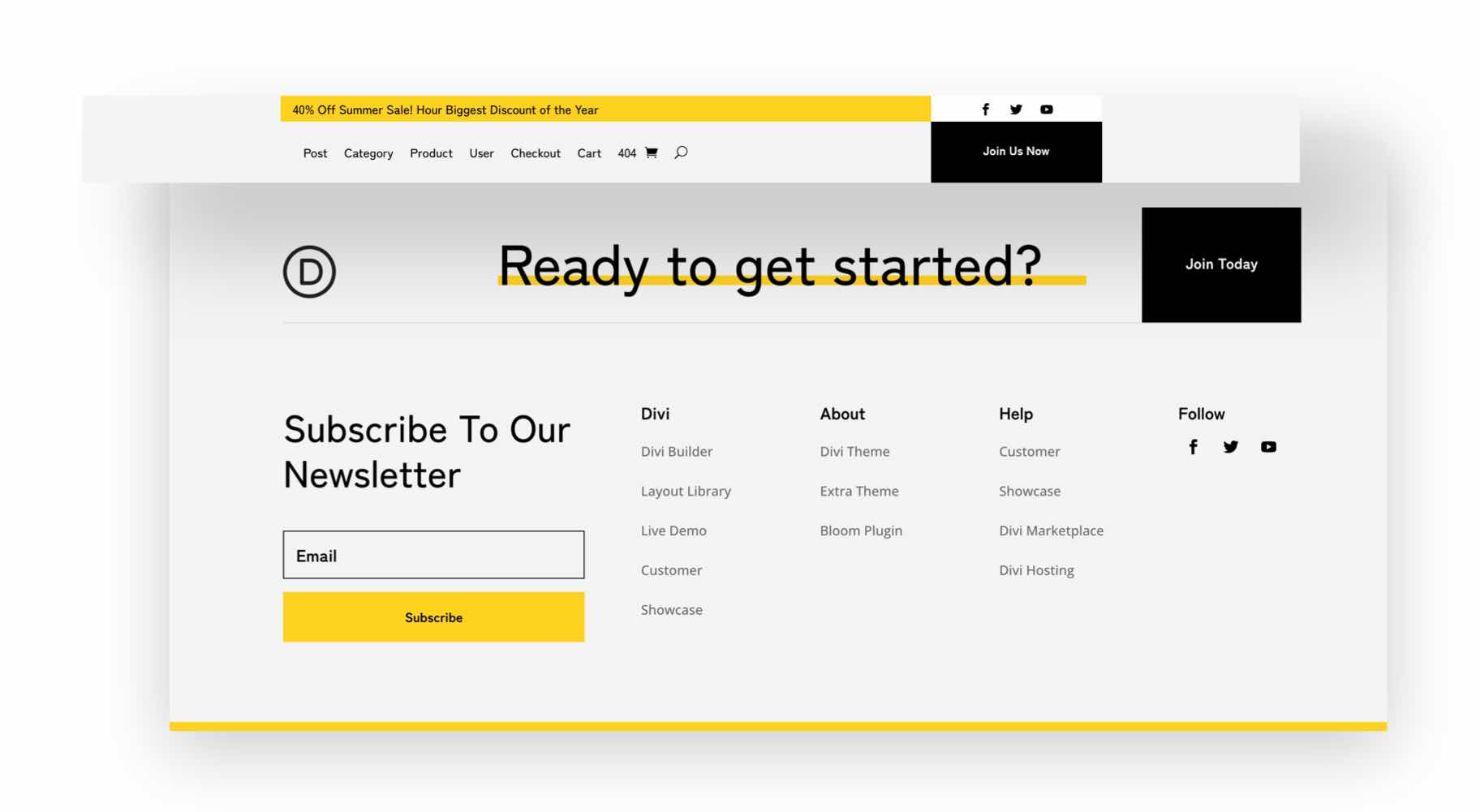 divi черная пятница заголовок нижний колонтитул пакет
