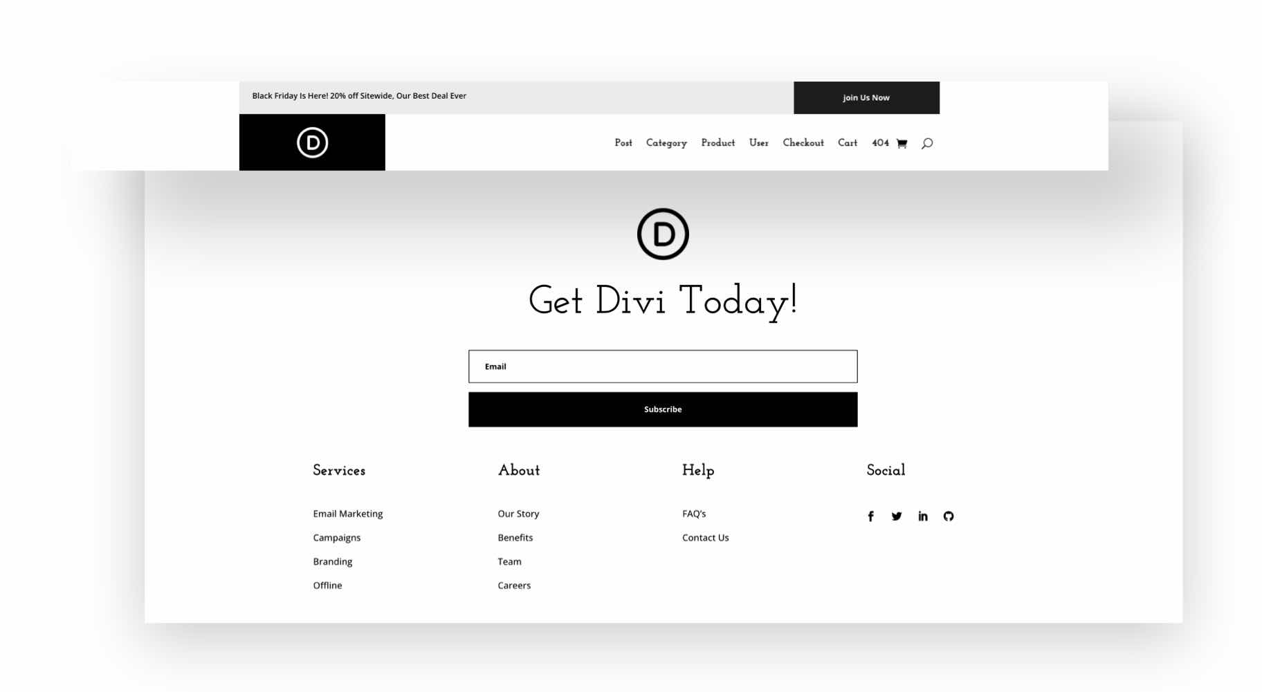 divi черная пятница заголовок нижний колонтитул пакет