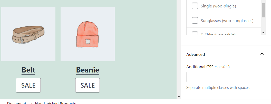 การเพิ่มคลาส CSS ให้กับบล็อก Hand-Picked Products ใน WooCommerce