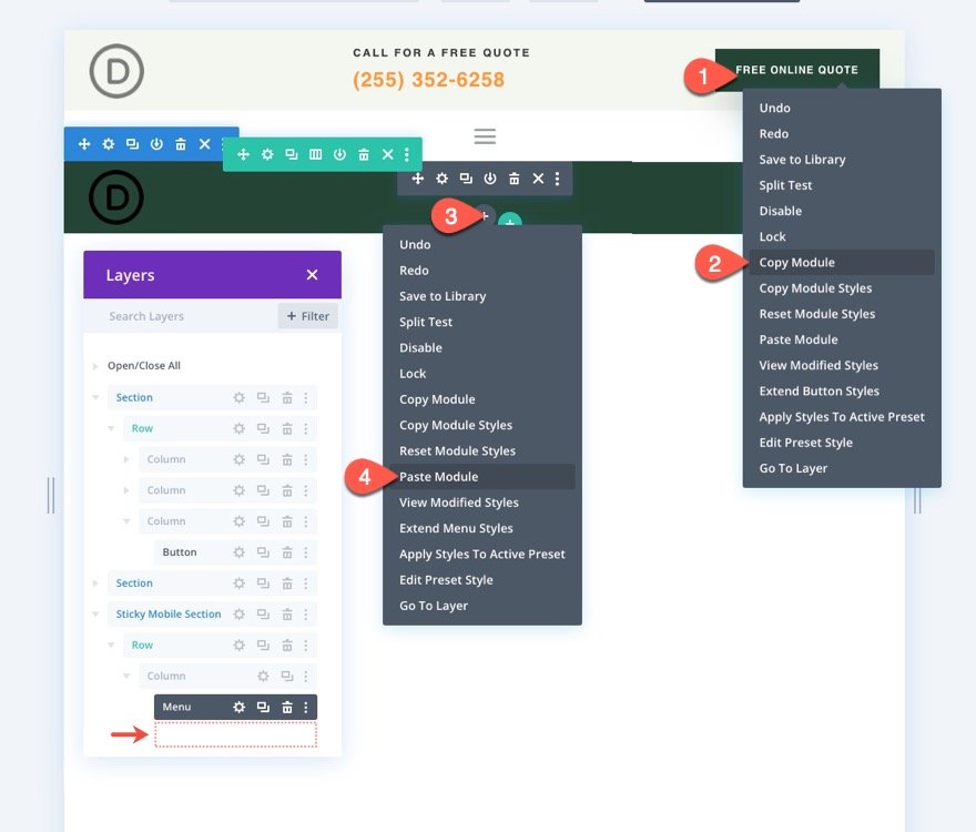 encabezado adhesivo divi para móvil