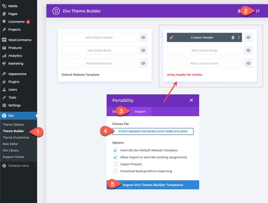 encabezado adhesivo divi para móvil