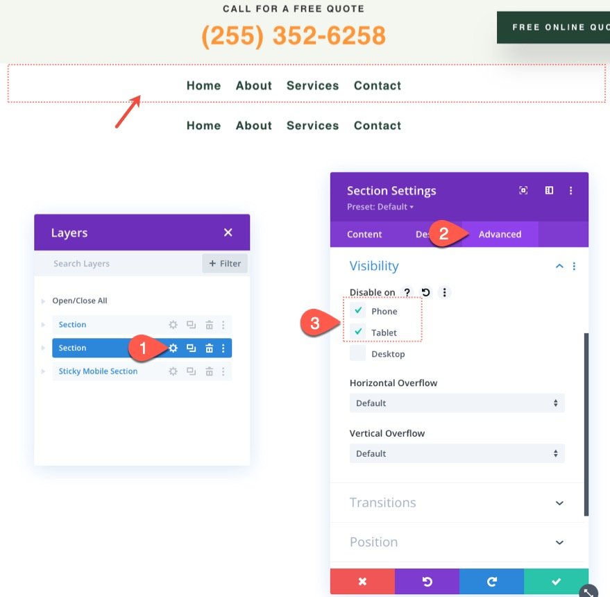 encabezado adhesivo divi para móvil