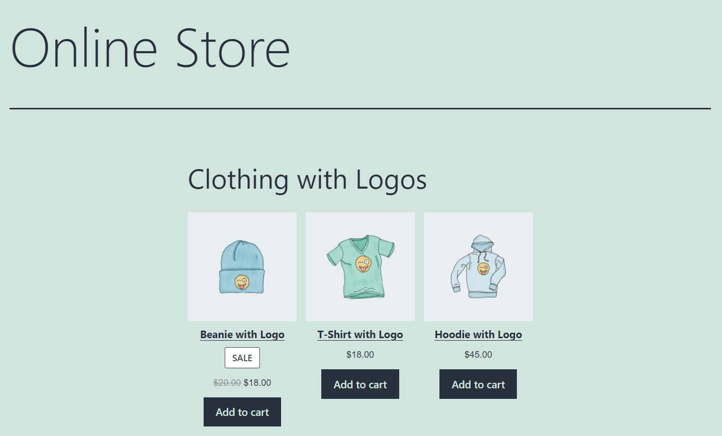 Una agrupación de artículos de ropa de WooCommerce con logotipos.