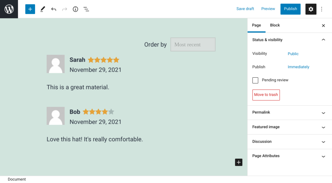 ความคิดเห็นของลูกค้าของผลิตภัณฑ์ใน WooCommerce