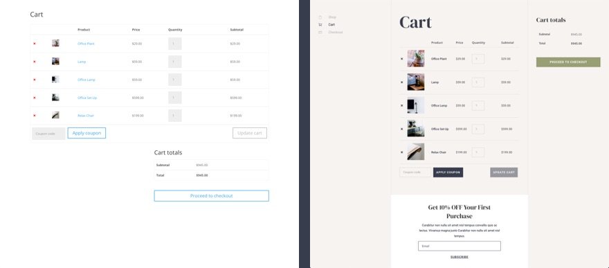 Divi WooCommerce 購物車頁面模板