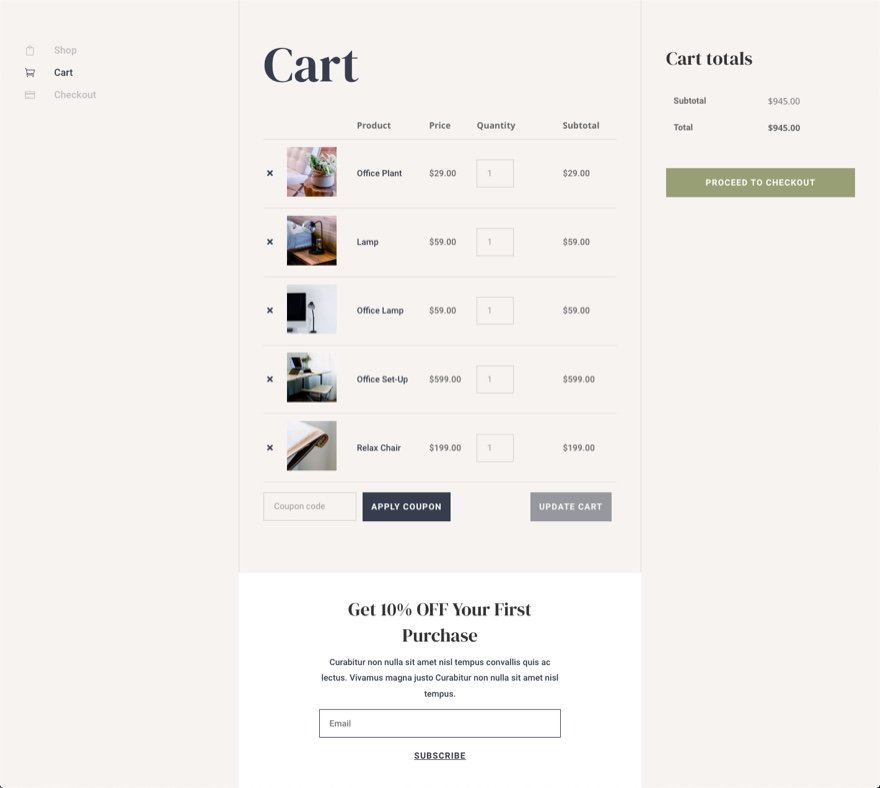 Divi WooCommerce 購物車頁面模板