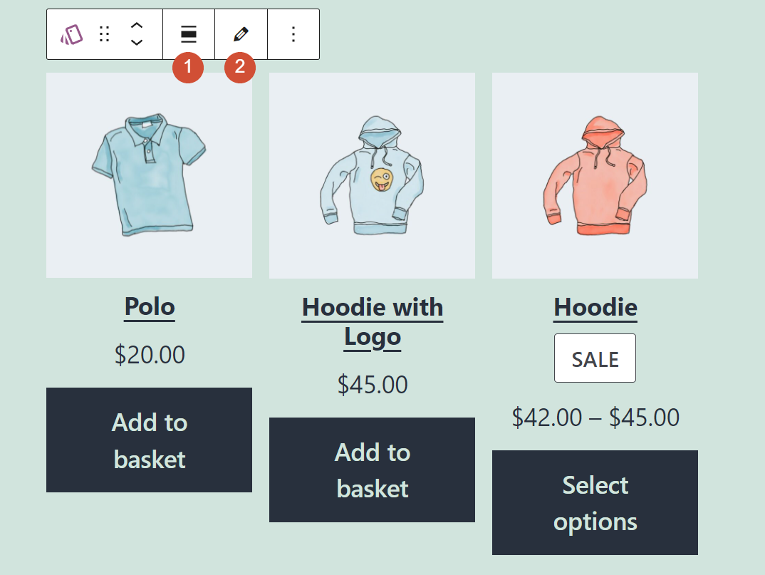 La configuración de formato del bloque Producto por atributo