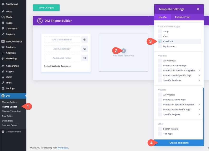 plantilla de página de pago de woocommerce para Divi