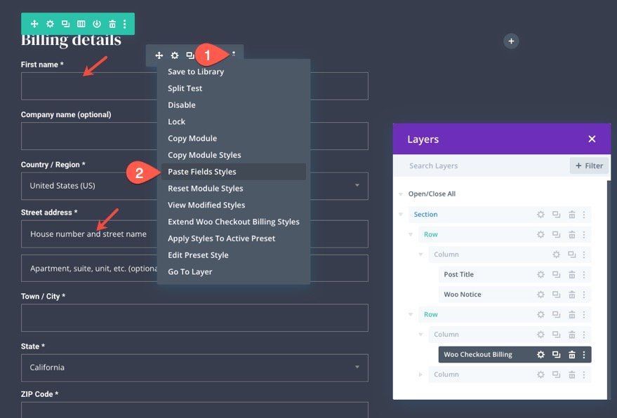 plantilla de página de pago de woocommerce para Divi