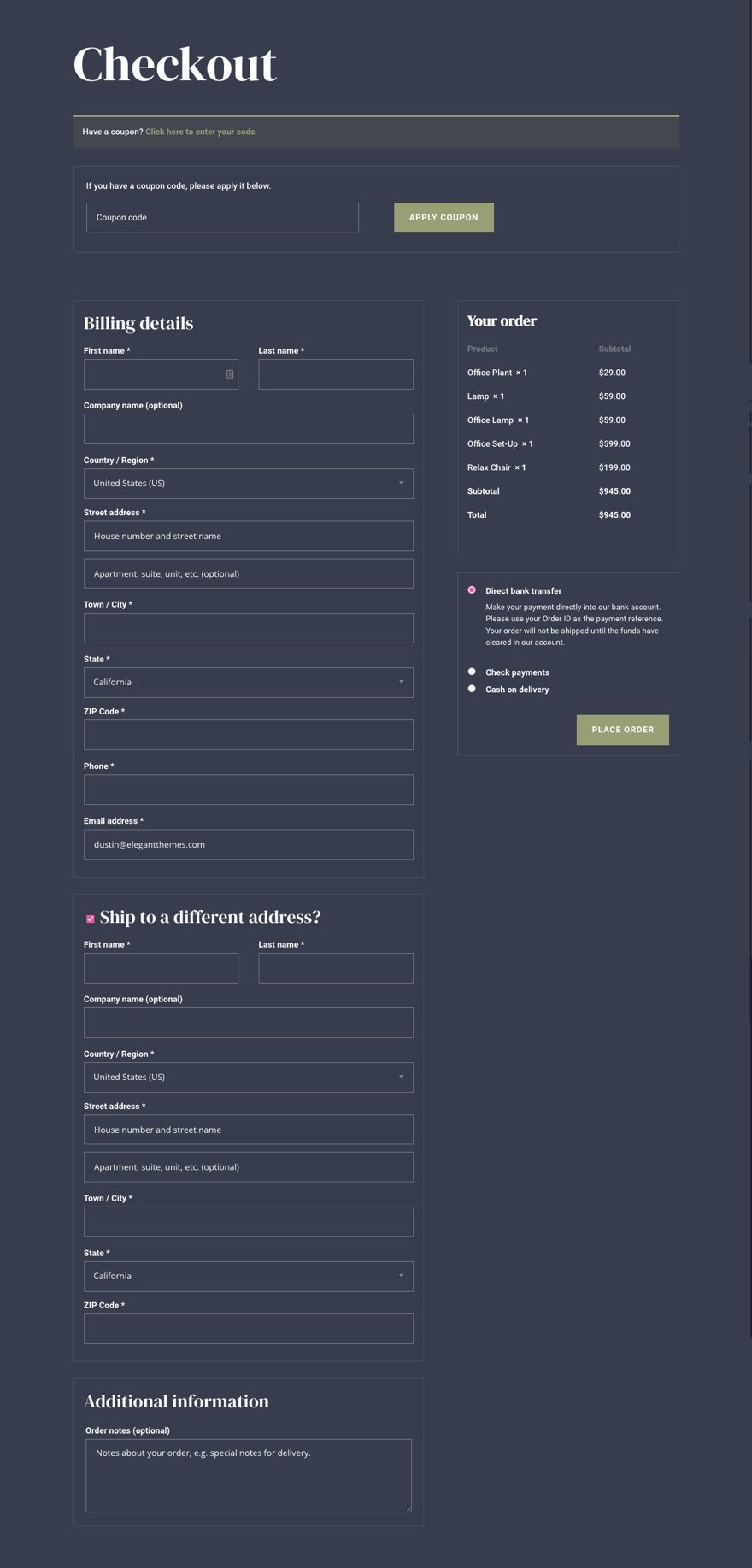 plantilla de página de pago de woocommerce para Divi