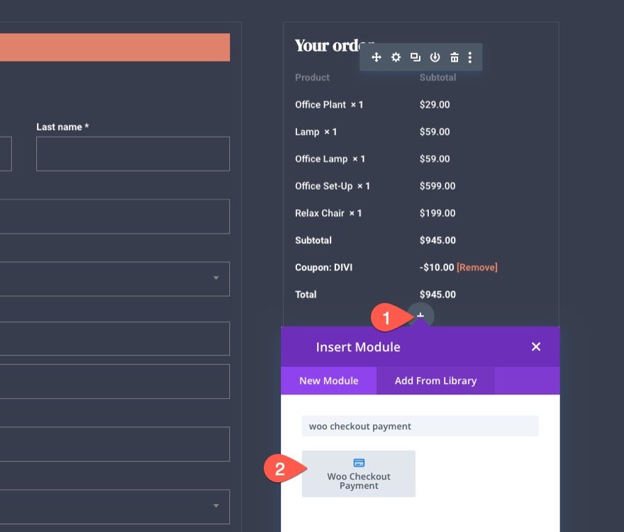 plantilla de página de pago de woocommerce para Divi