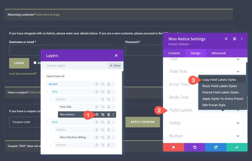 plantilla de página de pago de woocommerce para Divi
