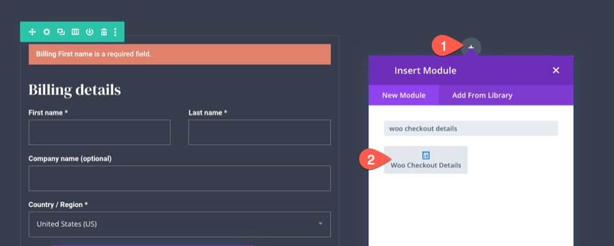 plantilla de página de pago de woocommerce para Divi