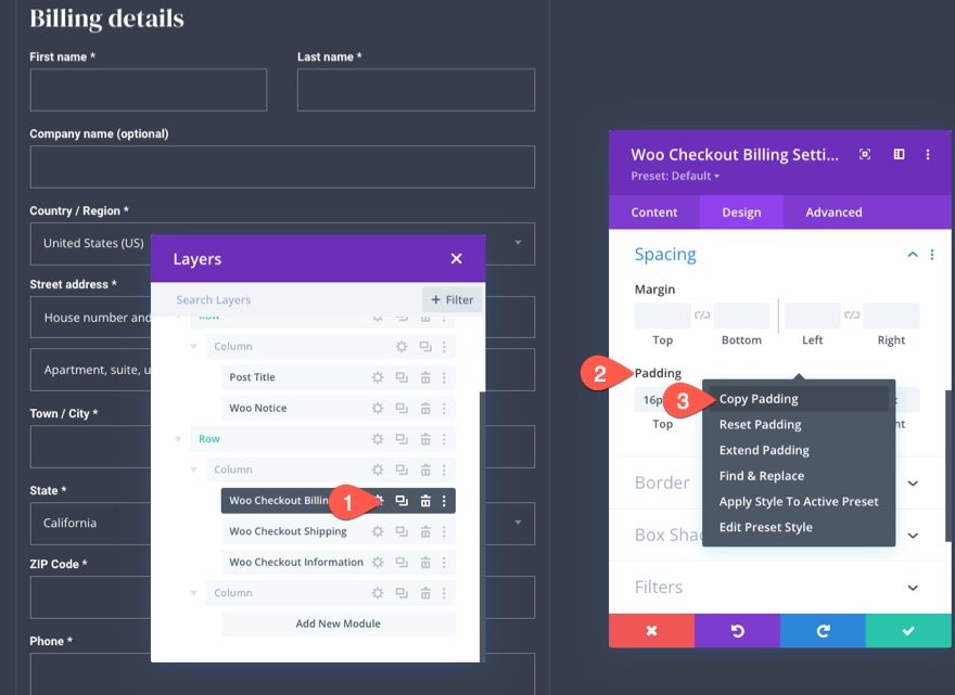 plantilla de página de pago de woocommerce para Divi