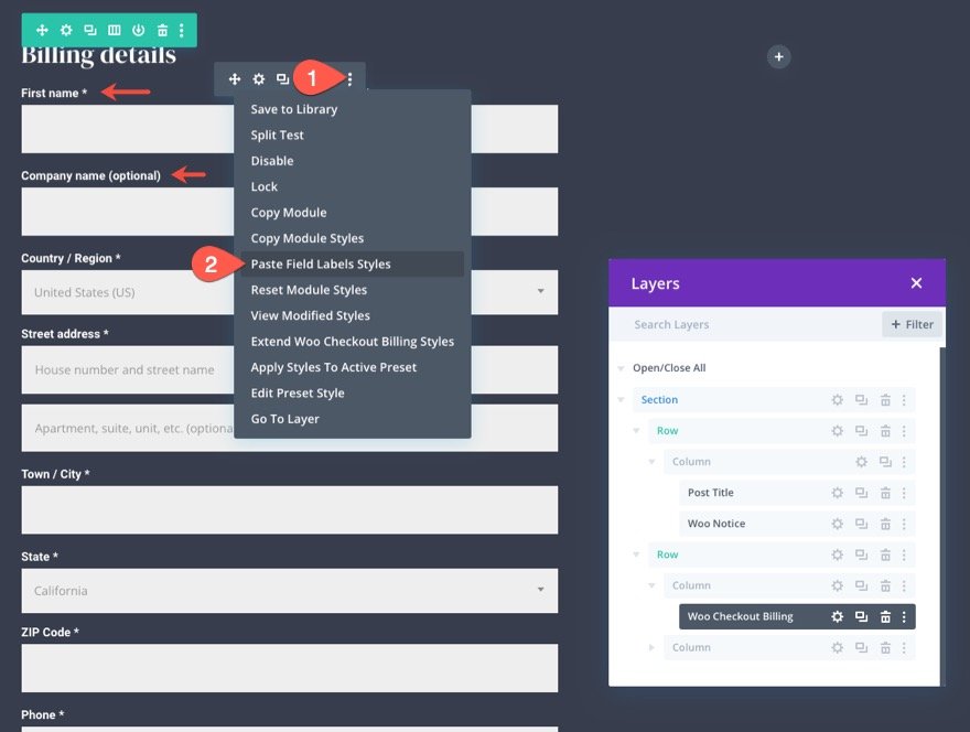 plantilla de página de pago de woocommerce para Divi