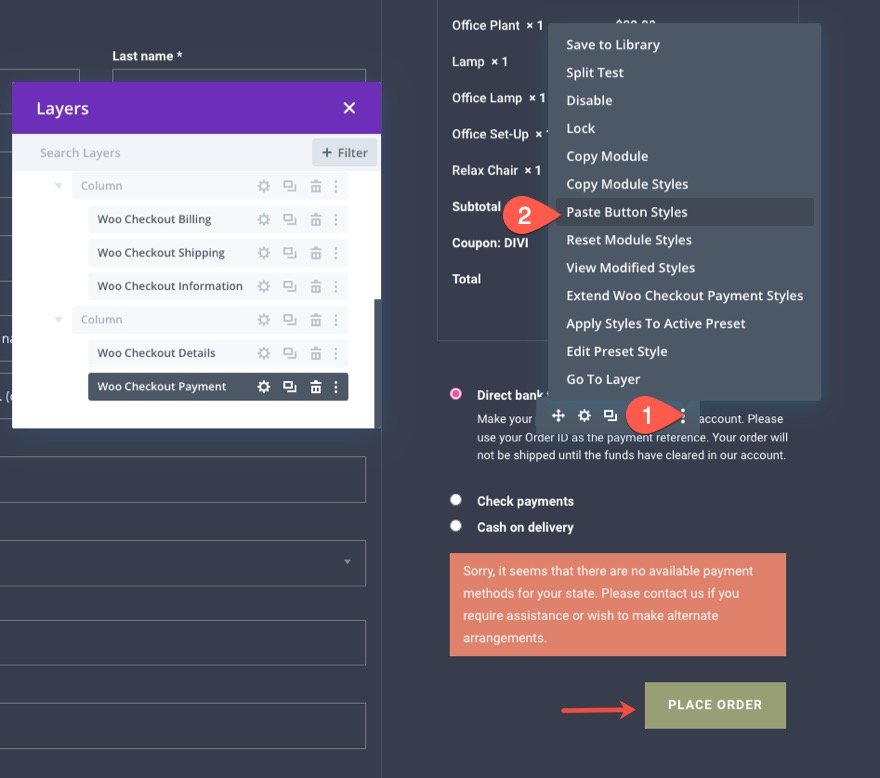 plantilla de página de pago de woocommerce para Divi