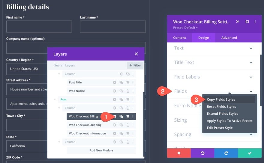 plantilla de página de pago de woocommerce para Divi