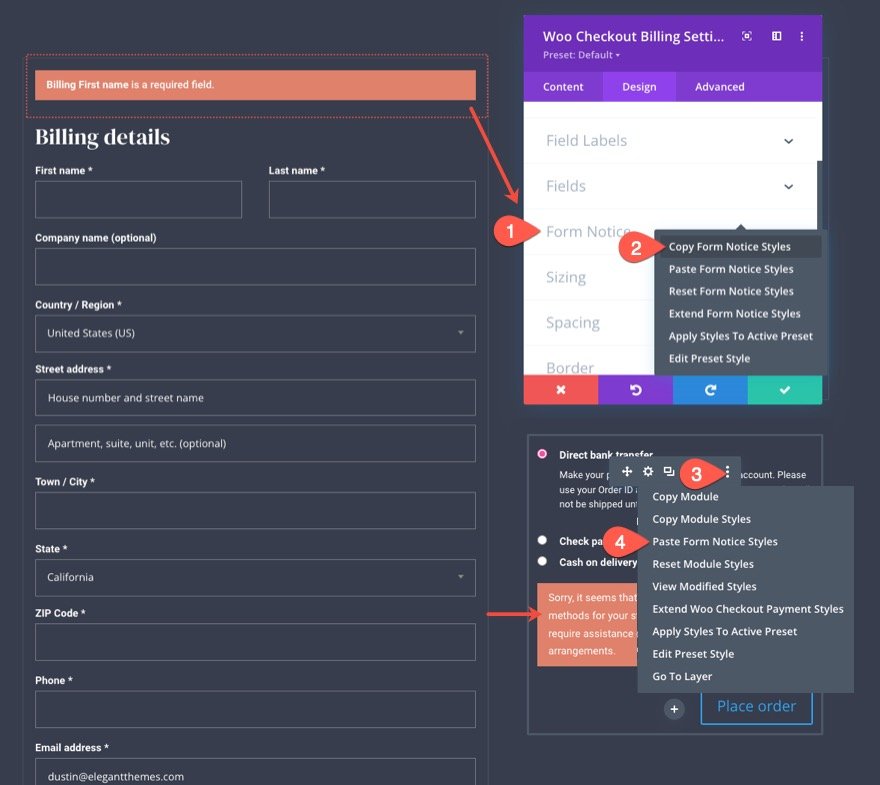 plantilla de página de pago de woocommerce para Divi