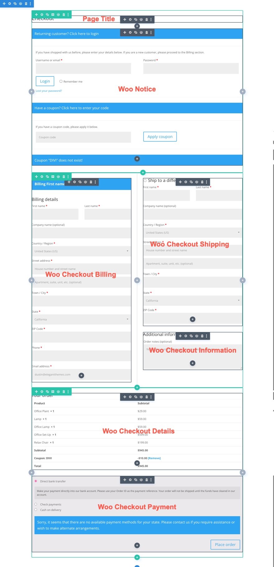 plantilla de página de pago de woocommerce para Divi