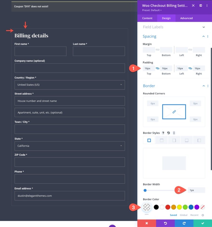 plantilla de página de pago de woocommerce para Divi