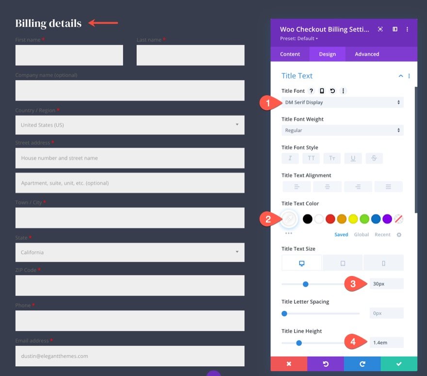plantilla de página de pago de woocommerce para Divi