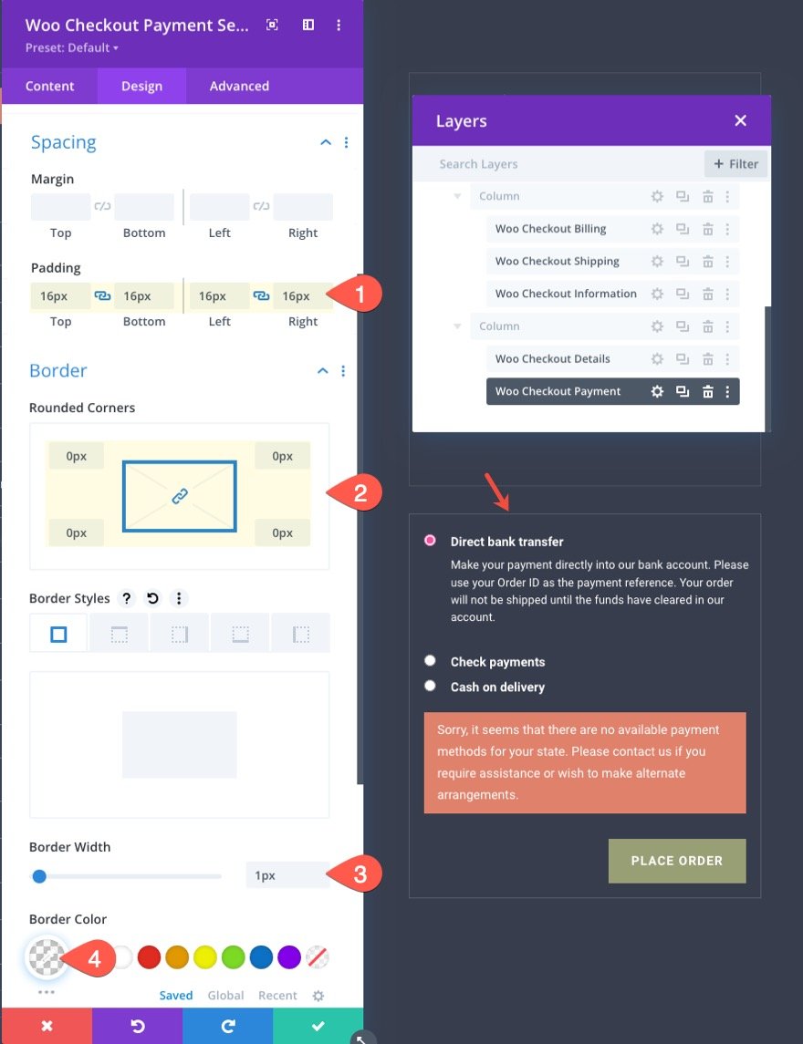 plantilla de página de pago de woocommerce para Divi