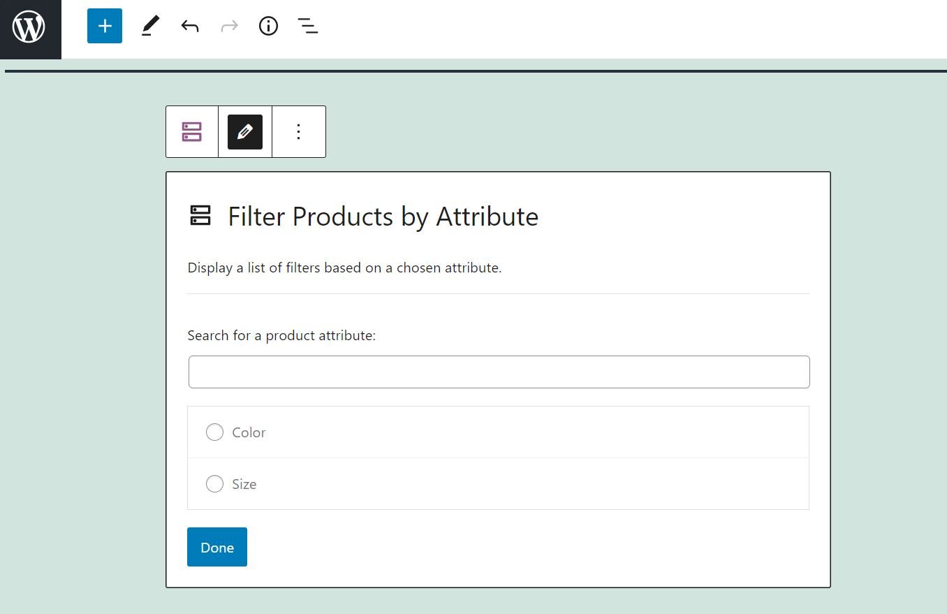Elegir el atributo en los bloques Filtrar productos por atributo de WooCommerce