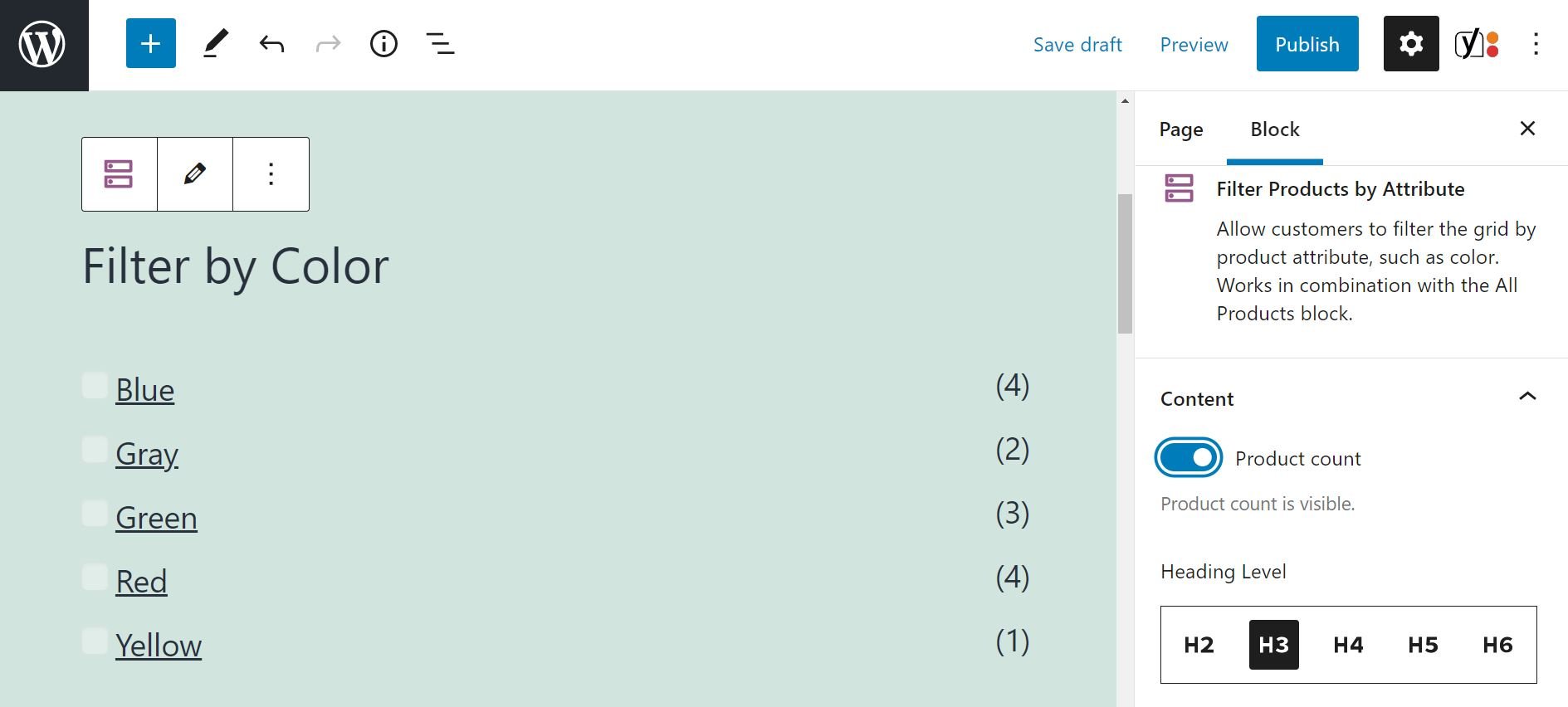 Filtrar productos por configuración de contenido de atributo