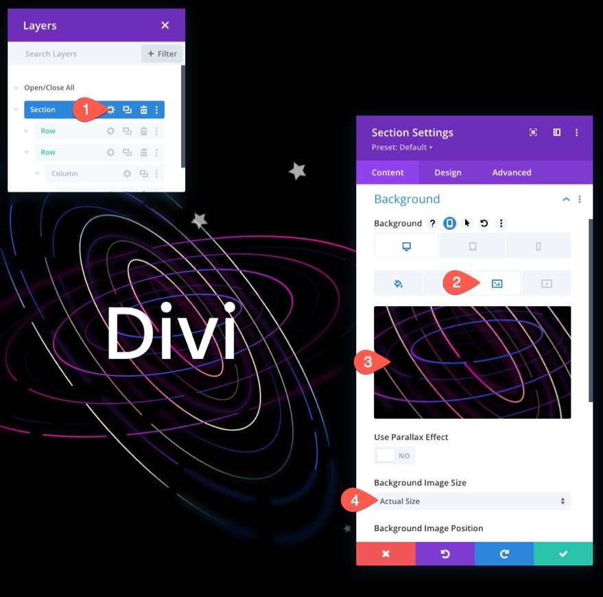 fondo de la sección de iconos animados de desplazamiento divi