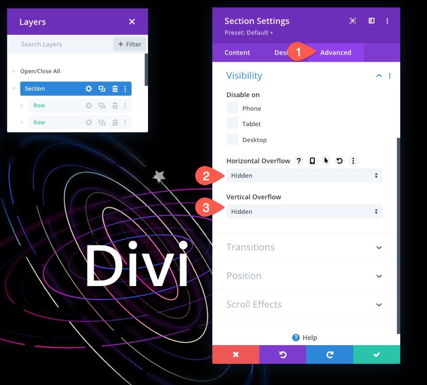 fondo de la sección de iconos animados de desplazamiento divi