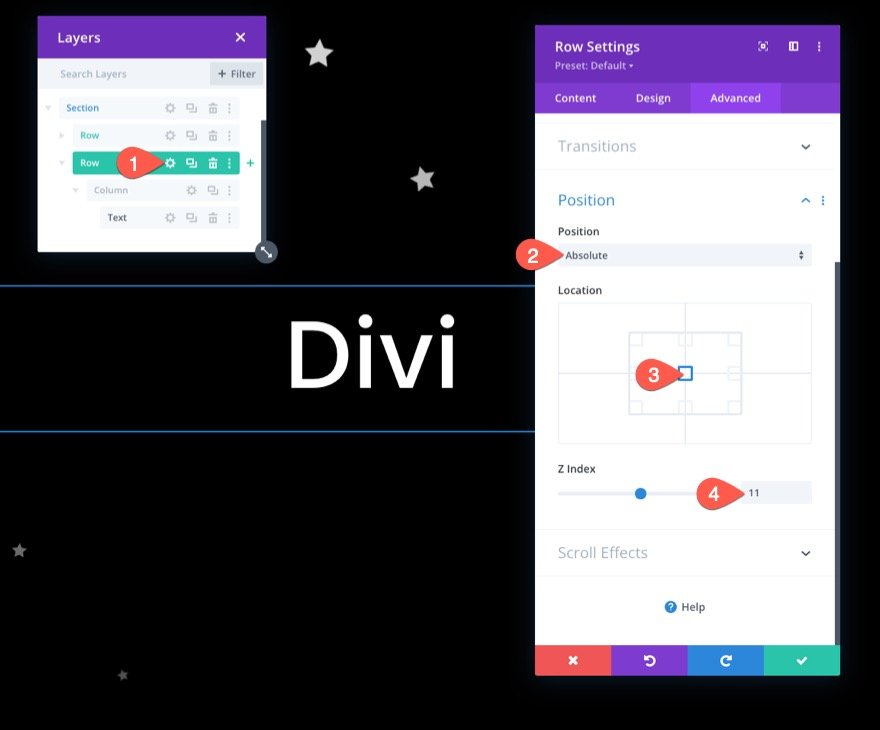fondo de la sección de iconos animados de desplazamiento divi