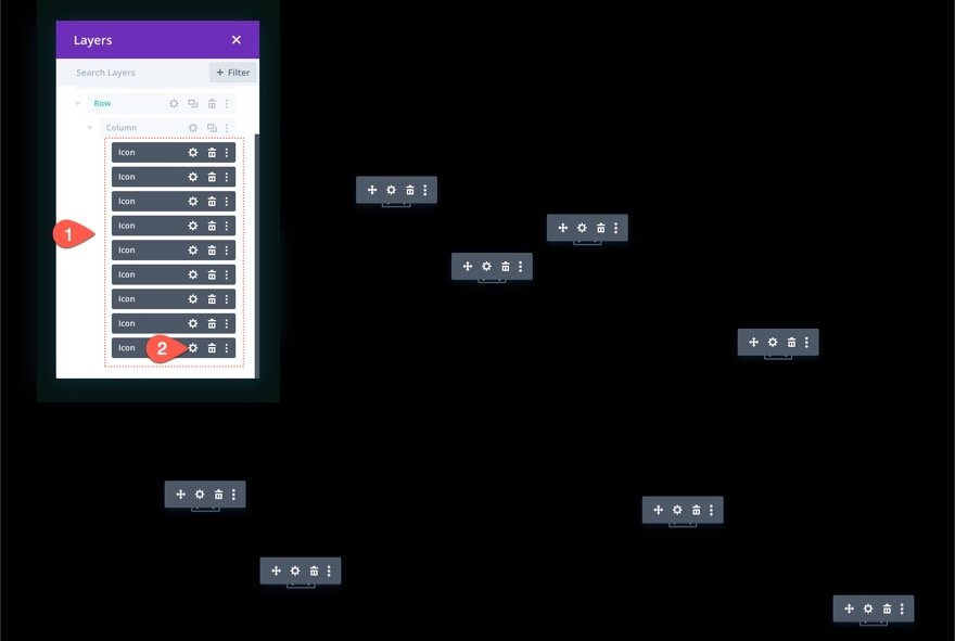 fondo de la sección de iconos animados de desplazamiento divi