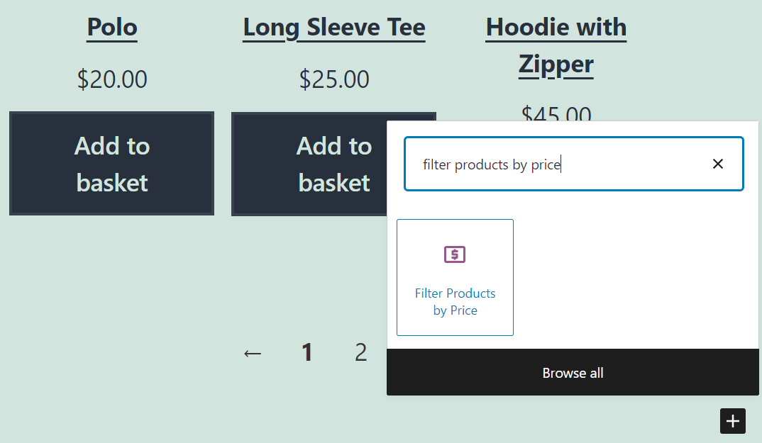 Ajout du bloc Filtrer les produits par prix dans WooCommerce