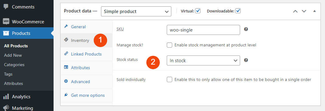 Zmiana stanu zapasów produktu WooCommerce.