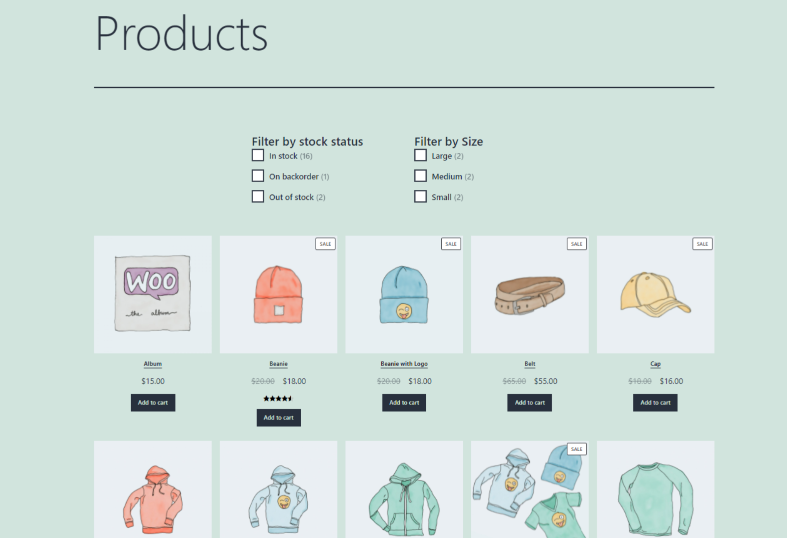 Filtry produktów WooCommerce.