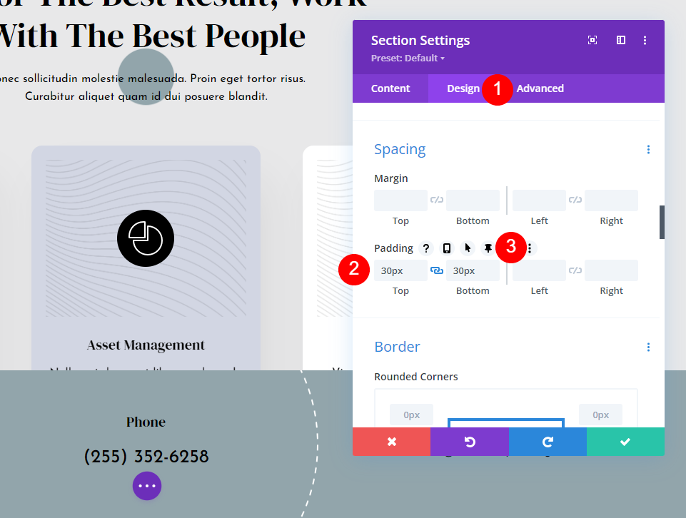 Setări secțiune Sticky Divi Footer