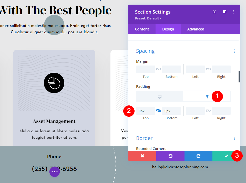 Setări secțiune Sticky Divi Footer