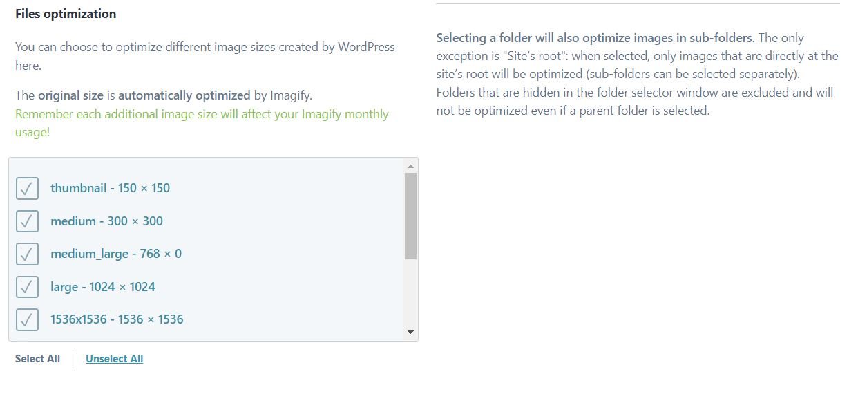 ตัวเลือกการบีบอัดใน Imagify