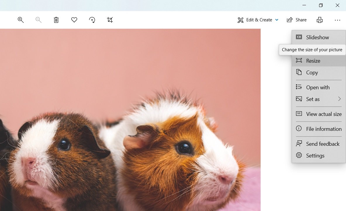 การปรับขนาดรูปภาพใน Microsoft Photos