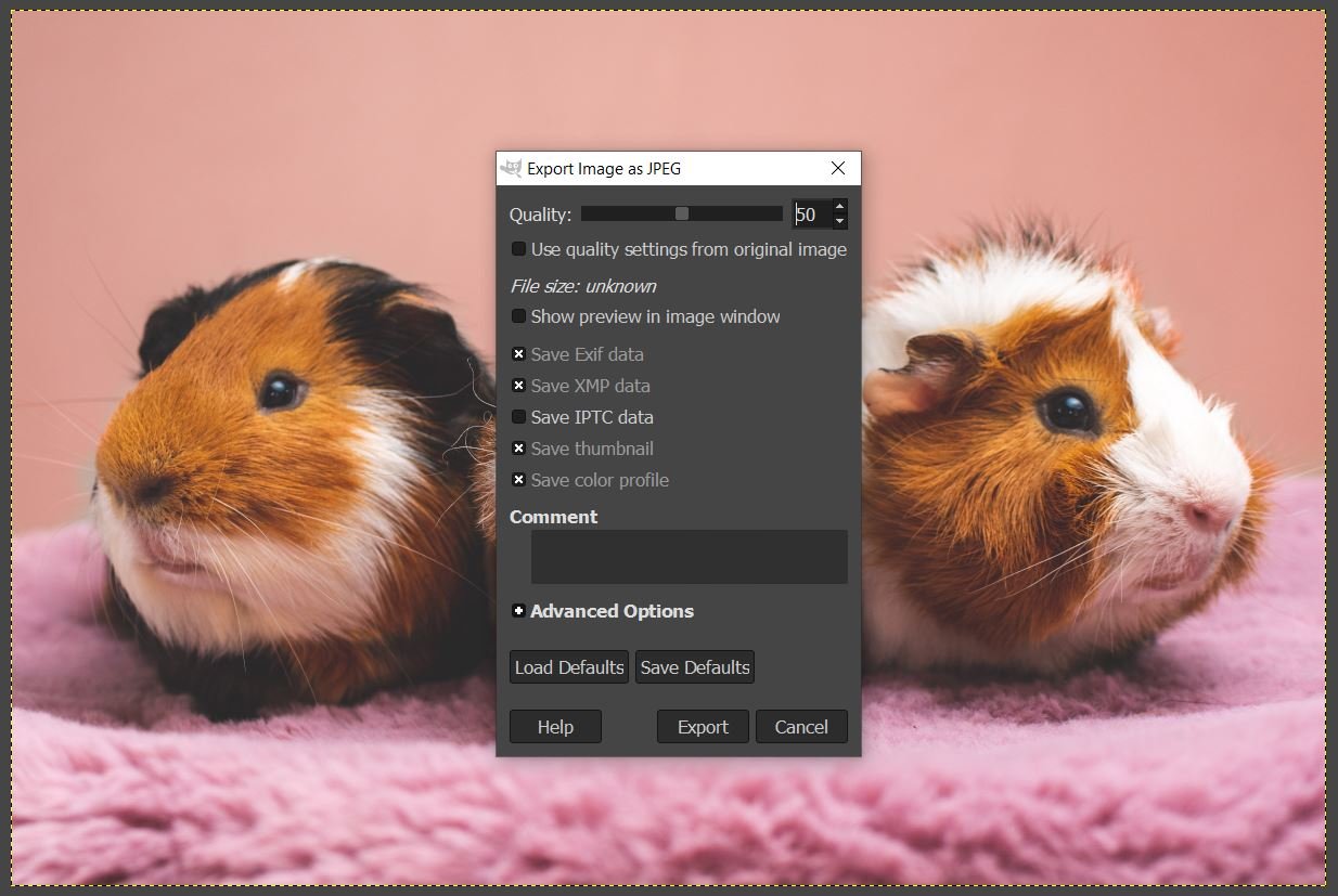 การใช้การบีบอัดแบบสูญเสียใน GIMP