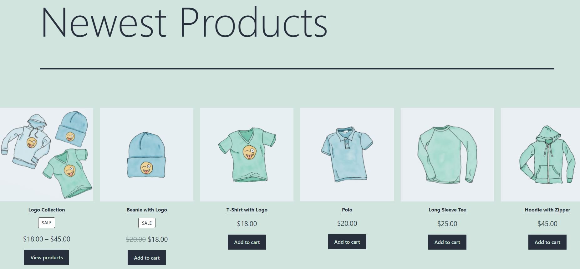 Блок Newest Products WooCommerce в интерфейсе
